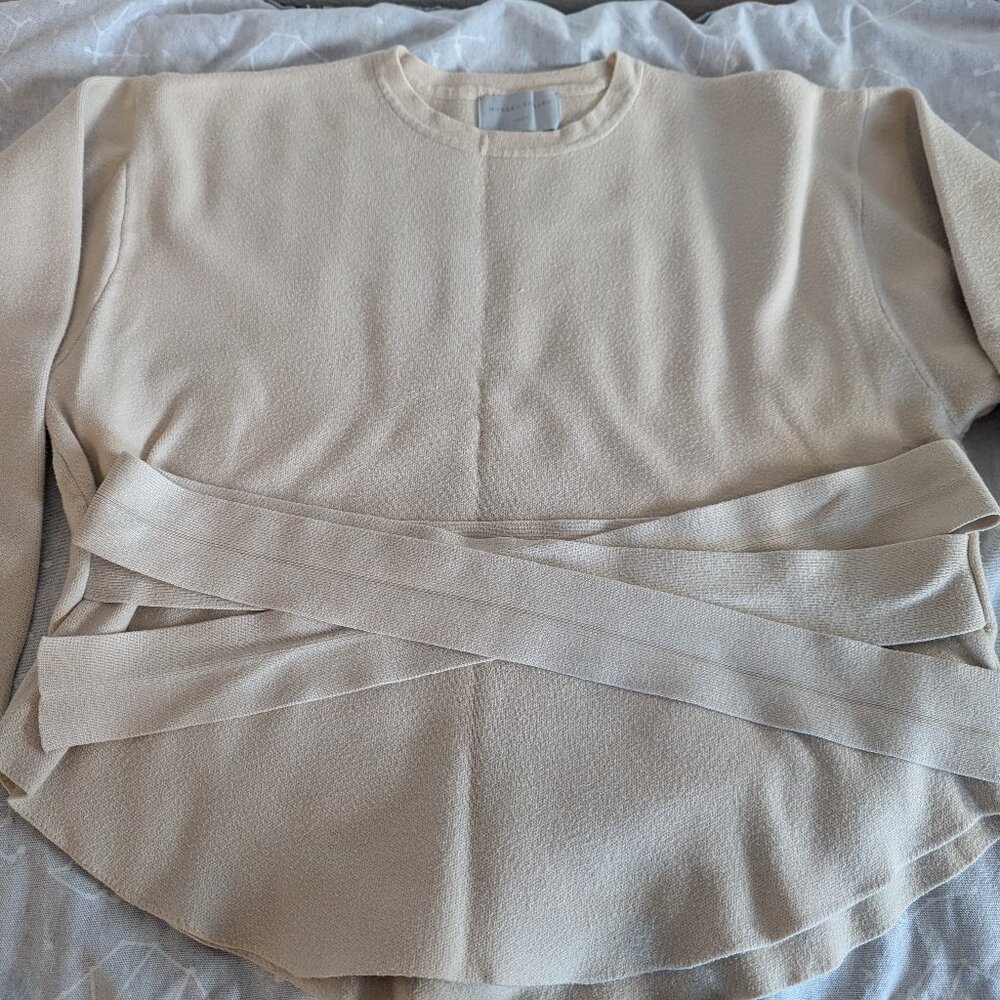 Modern Citizen Nara Tie-Front Knit Sweater in Beige (Sz Small)
